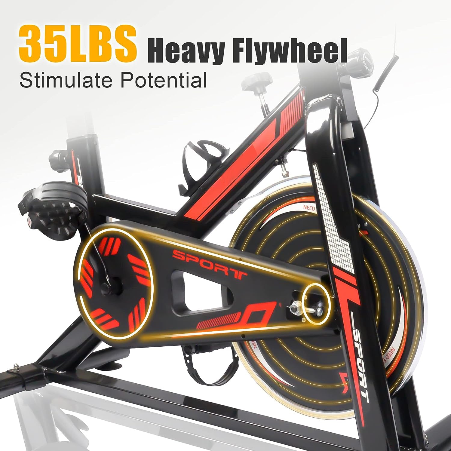 Exercise Stationary Bike 330 Lbs Weight Capacity, Spin Indoor Cycling Bike with LCD Monitor and Comfortable Seat Cushion