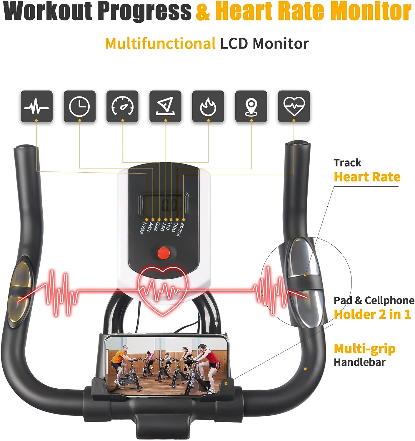 Spin bike with heart rate 2025 monitor