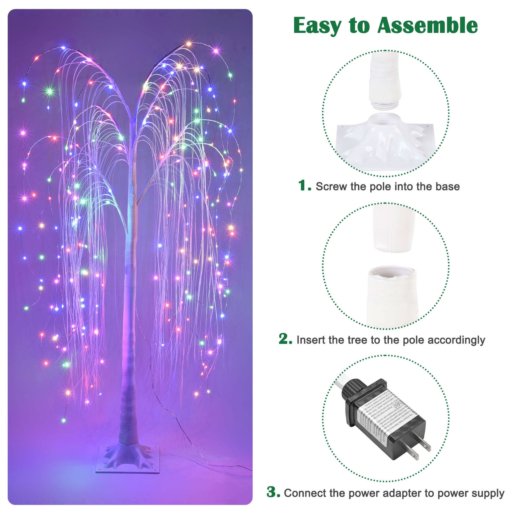 5FT Colorful Lighted Willow Tree, LED Tree with Remote, Willow Tree with Multicolored White String Lights