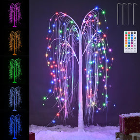 5FT Colorful Lighted Willow Tree, LED Tree with Remote, Willow Tree with Multicolored White String Lights