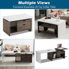 59" L Large Wood Coffee Table with Storage, Modern Extendable Transformer Table Lift Top Center Table for Living Room