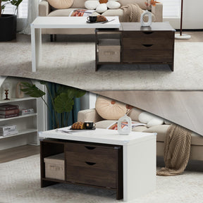 59" L Large Wood Coffee Table with Storage, Modern Extendable Transformer Table Lift Top Center Table for Living Room