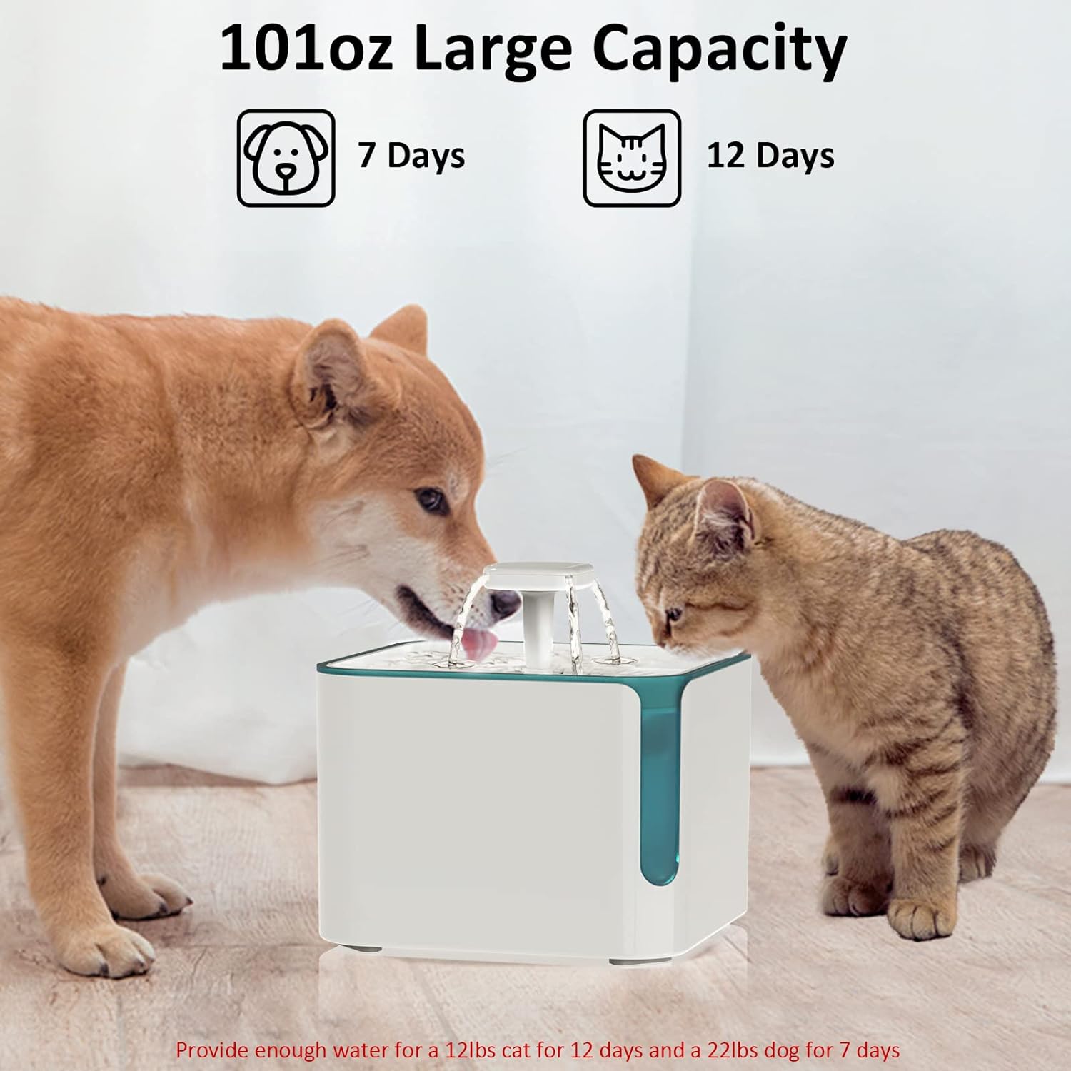 Cat Water Fountain, Automatic Cat Fountain 3L/101oz, Dog Water Dispenser with Adjustable Pump