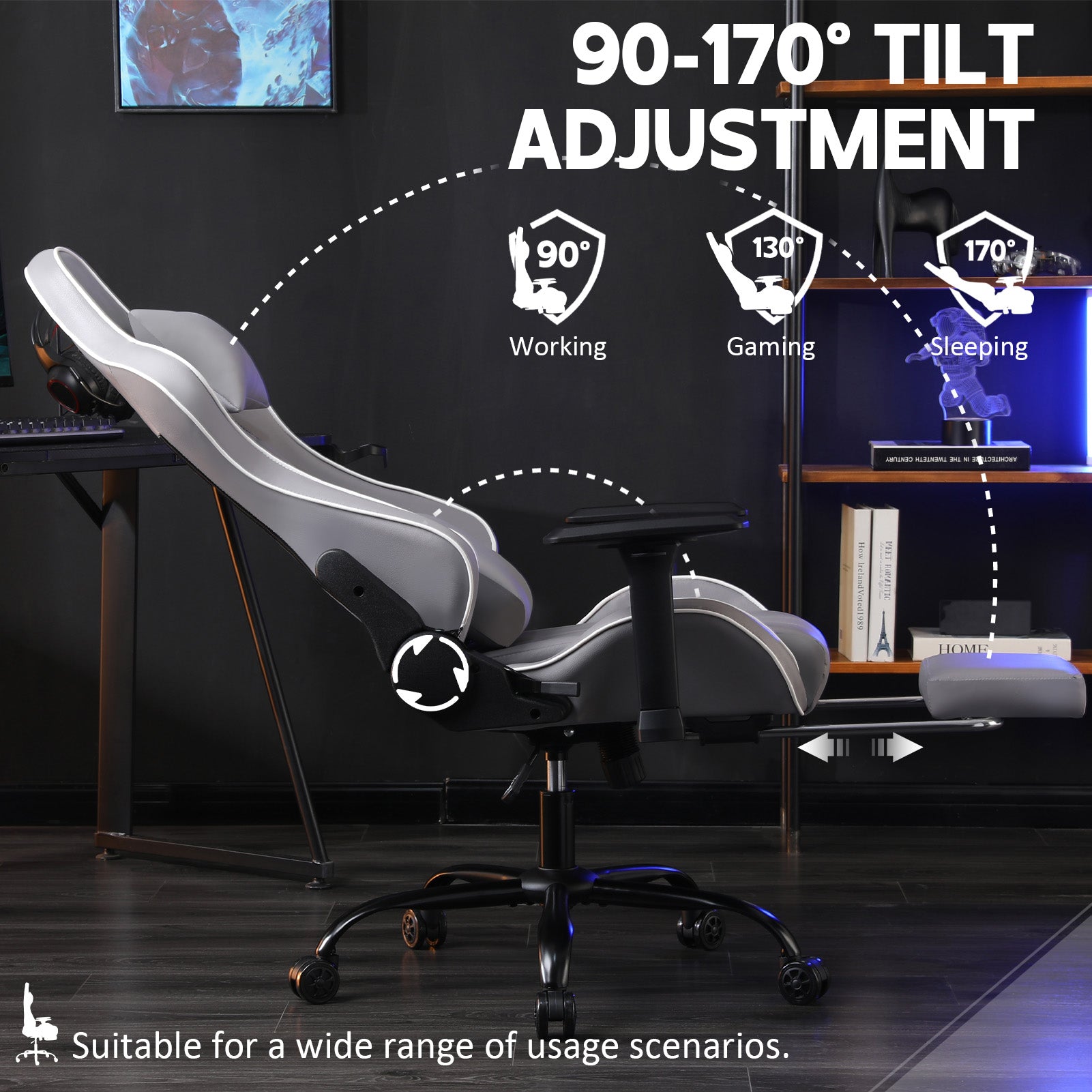 Ergonomic Gaming Chairs, Comfortable Computer Chair , Adjustable Lumbar Desk Office Chair with Footrest, Video Game Chairs