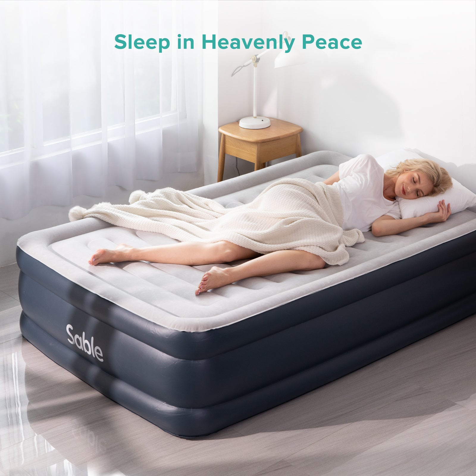 Evajoy Air Mattress  Airbed, Sable Upgraded Inflatable Blow up Bed with Built-in Electric Pump