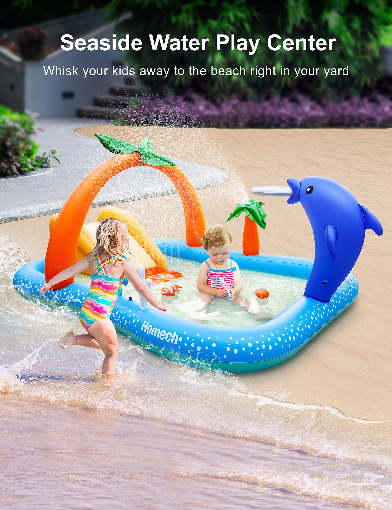 Evajoy Inflatable Spray Kiddie Pool with slide for kids  WM