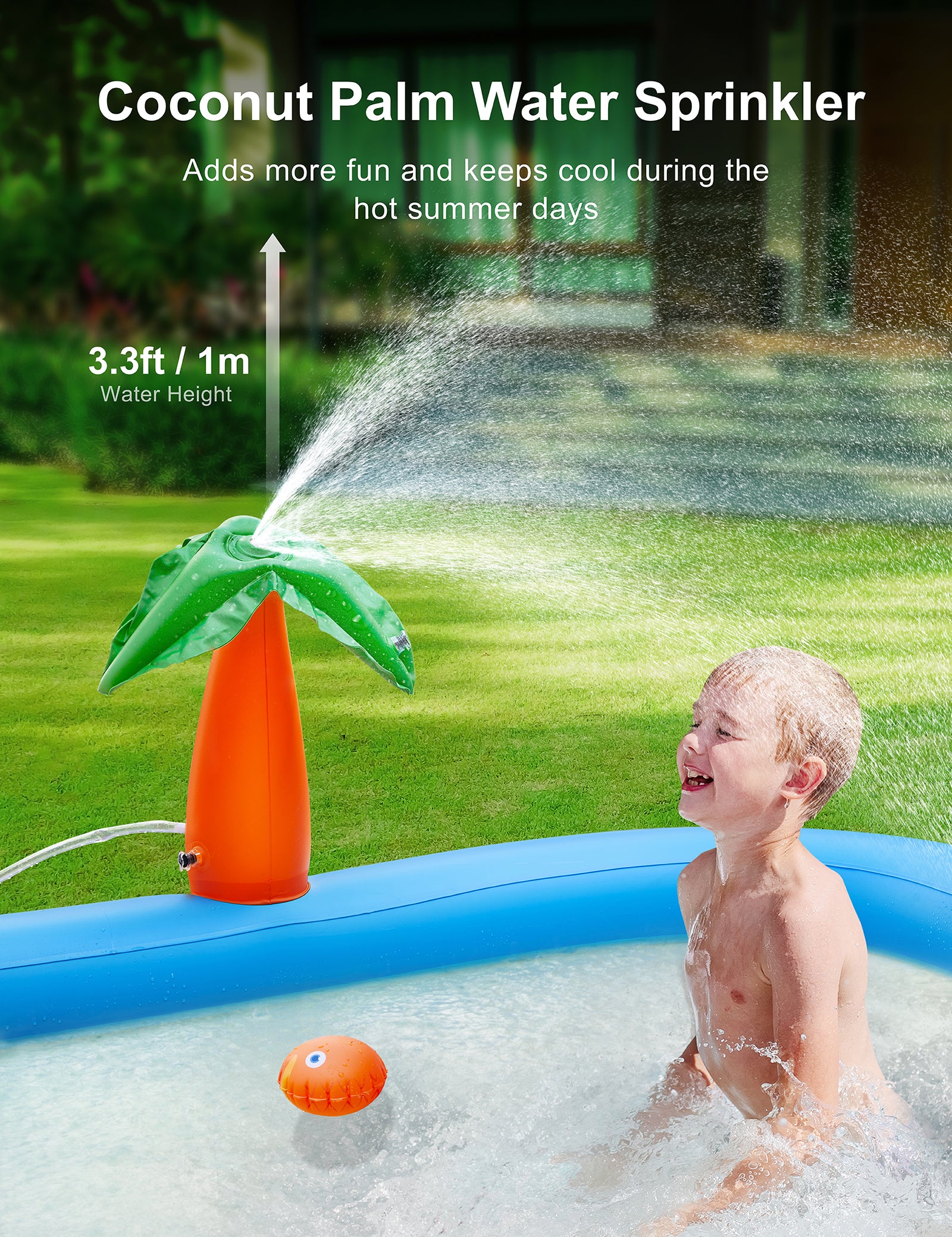 Evajoy Inflatable Spray Kiddie Pool with slide for kids  WM