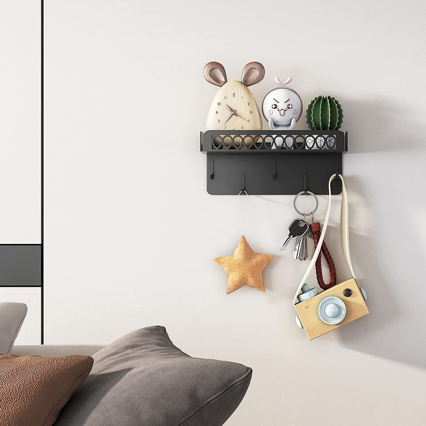 Key hook holder, mail manager and kitchen storage for wall decoration