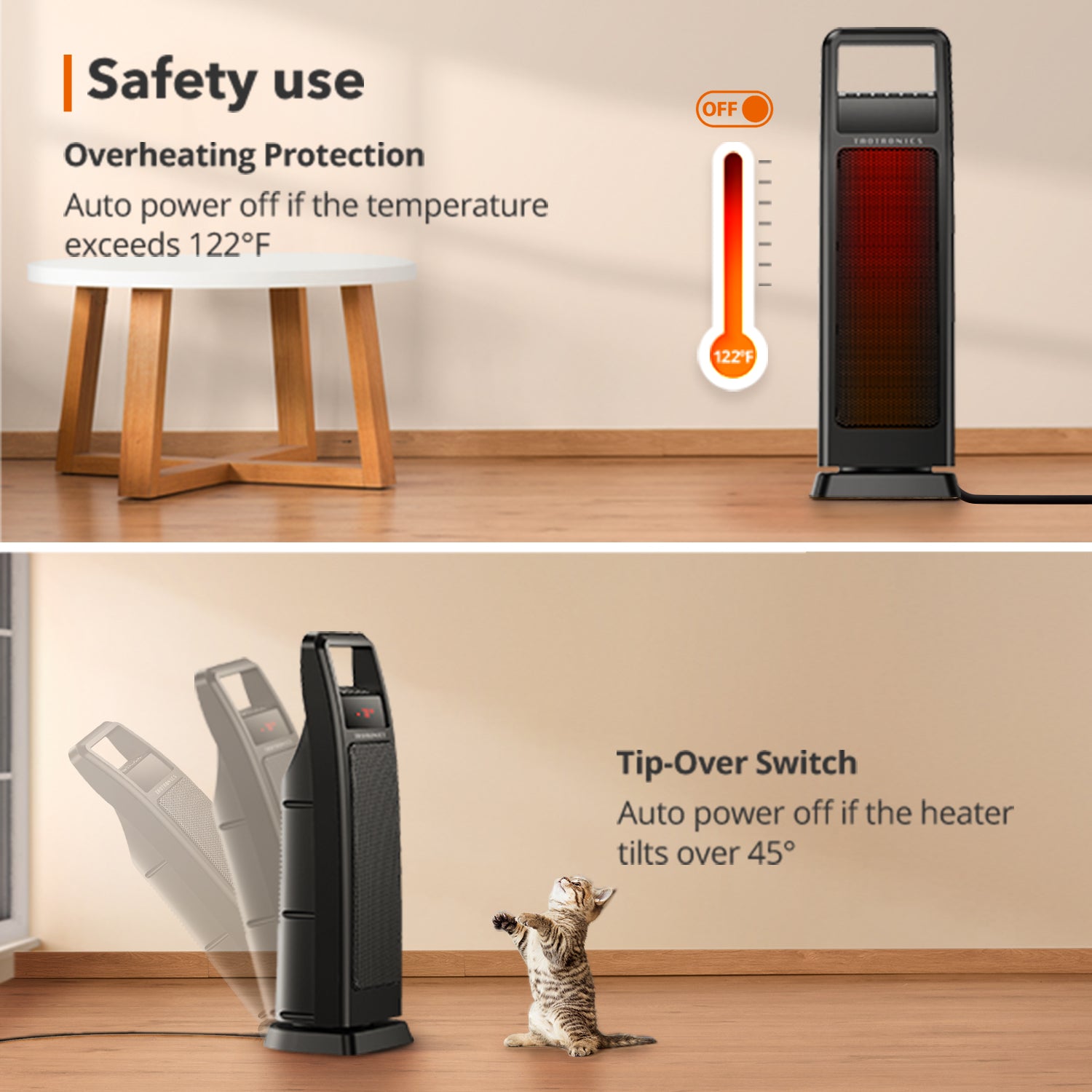 Taotronics TT-HE008 Dual PTC 1500W Portable Electric Heater Remote Control (OPEN BOX) DI35