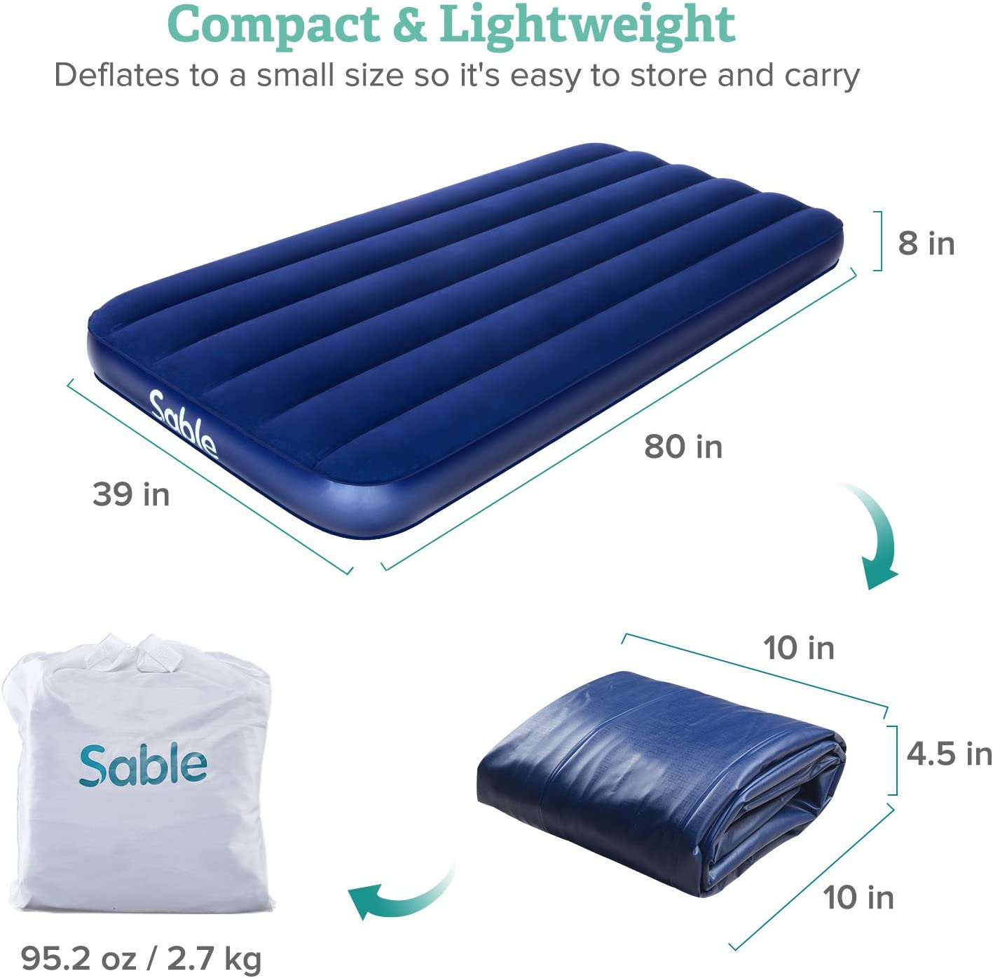 Sable Camping Air Mattress, Inflatable AirBed Blow up Bed, Queen and Twin Size
