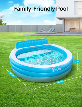 Evajoy Inflatable Family Lounge Pool 88.5'' x 85'' x 21'' with Backrest