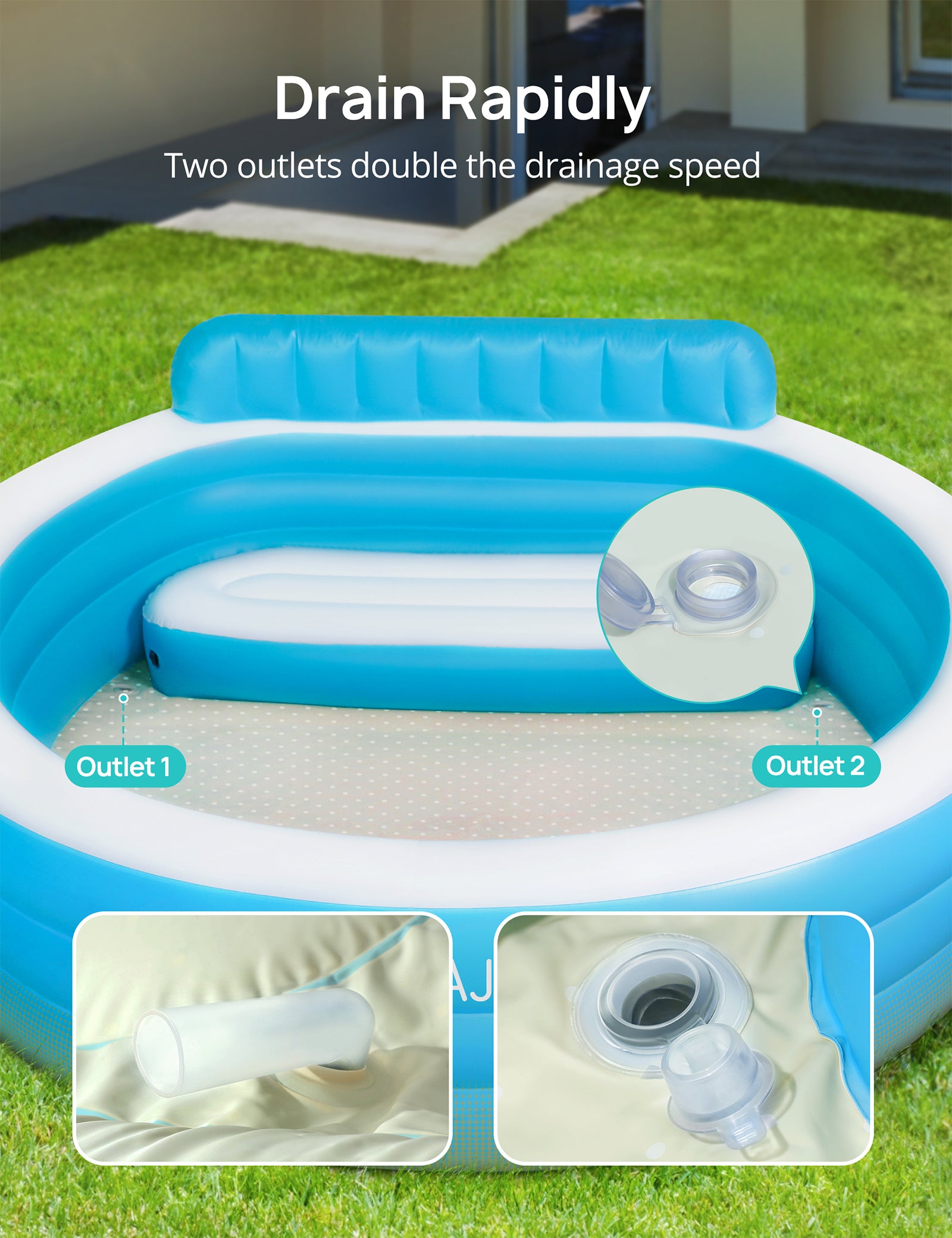 Evajoy Inflatable Family Lounge Pool 88.5'' x 85'' x 21'' with Backrest