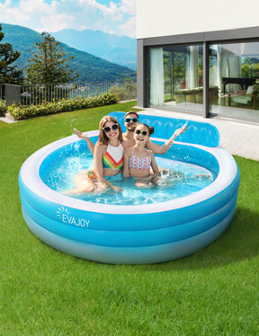 Evajoy Inflatable Family Lounge Pool 88.5'' x 85'' x 21'' with Backrest