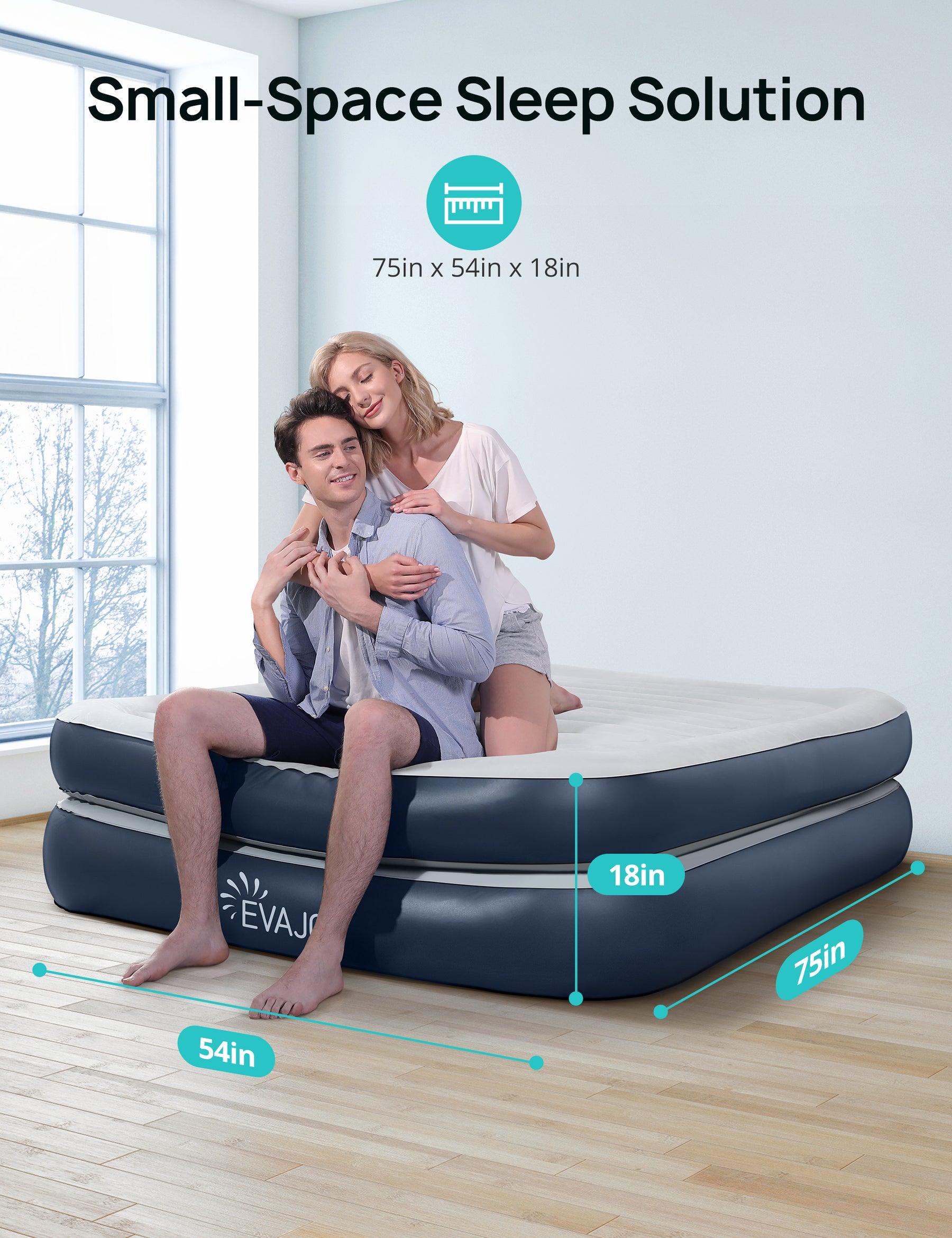 Evajoy Air Mattress, Inflatable Airbed Blow Up Bed Queen Size 80x60x