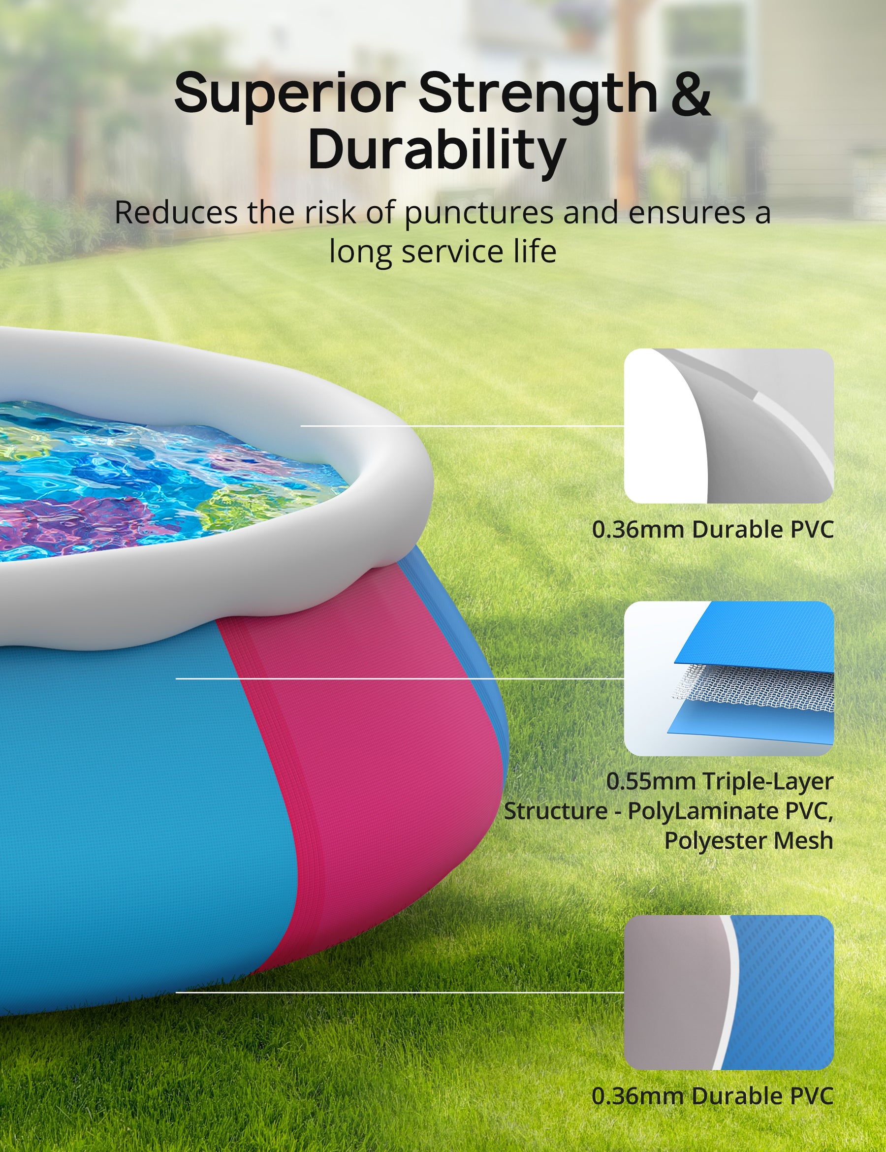 Evajoy Inflatable Swimming Pool Above Ground Pool 10ft x 30in Fast Set Pools