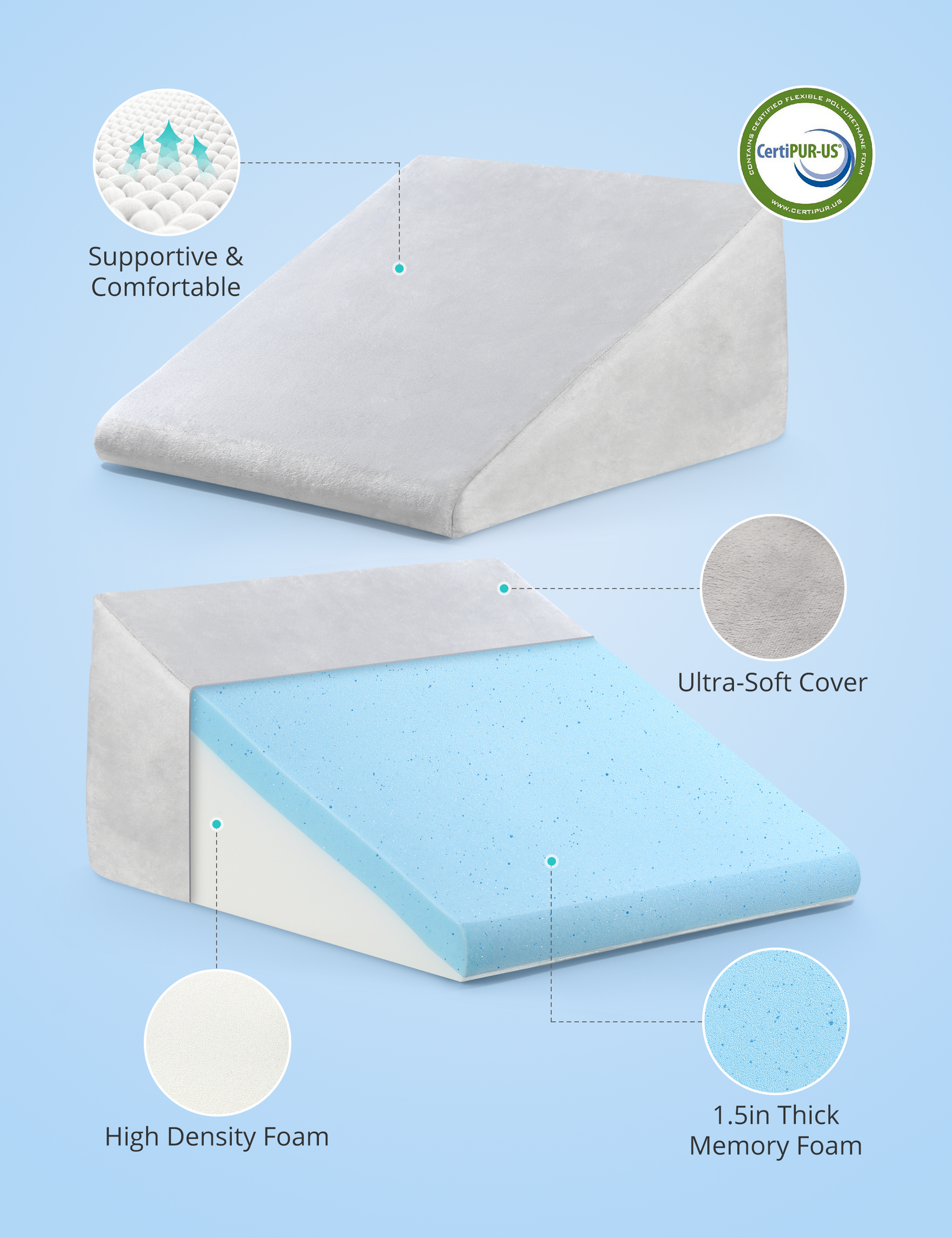 Bed Wedge Pillow - Adjustable Folding Cooling Gel Memory Foam