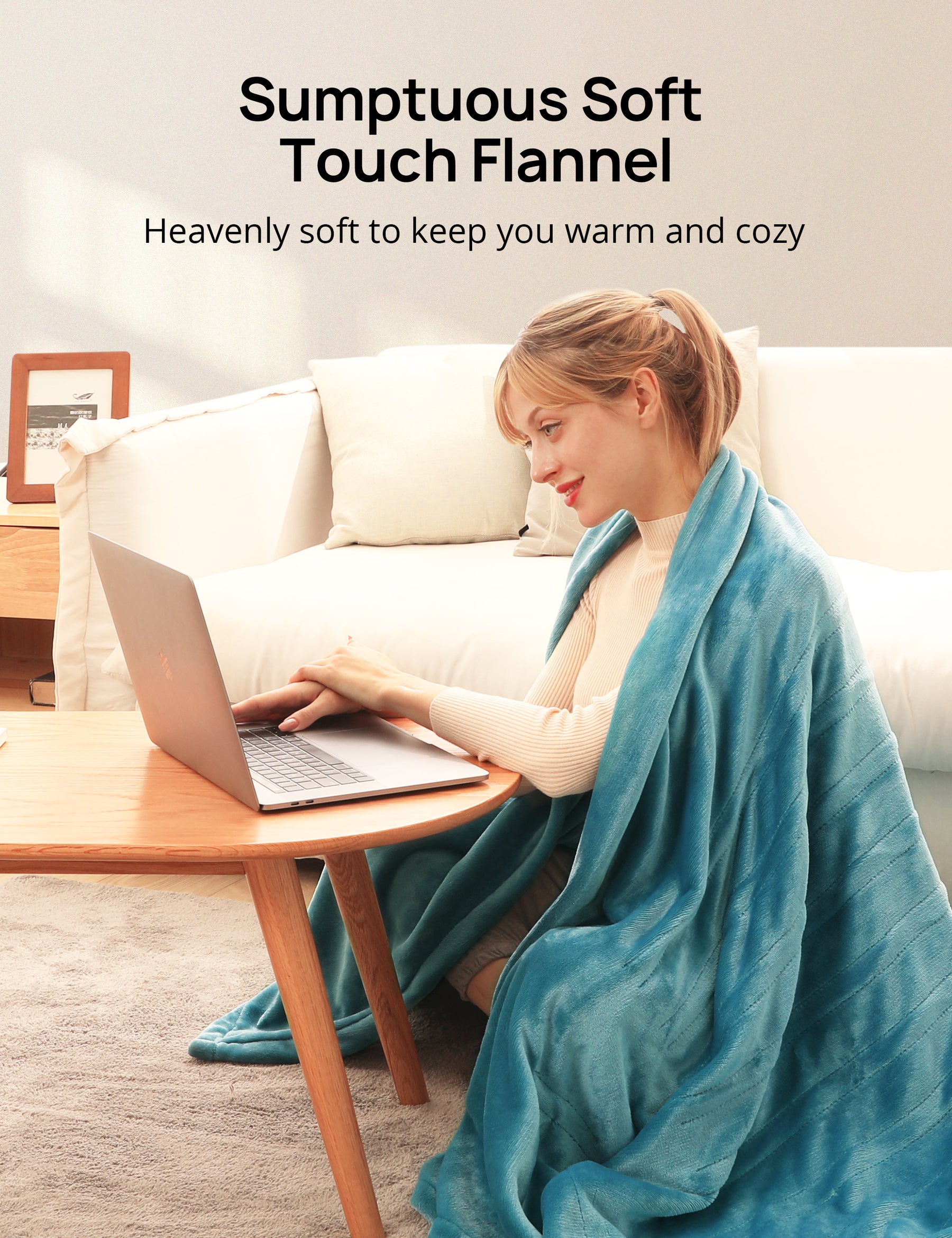 Evajoy Full Size Blanket, Electric Heated Throw 72'' x 84'' Extra Large, Soft Flannel, Fast Heating with 10 Heat Levels