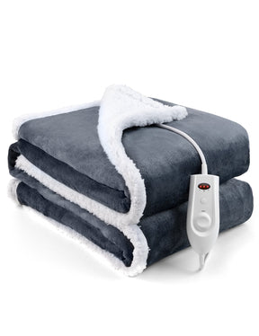 Sable Electric Heated Throw, 50" x 60" Flannel & Sherpa Throw Blanket