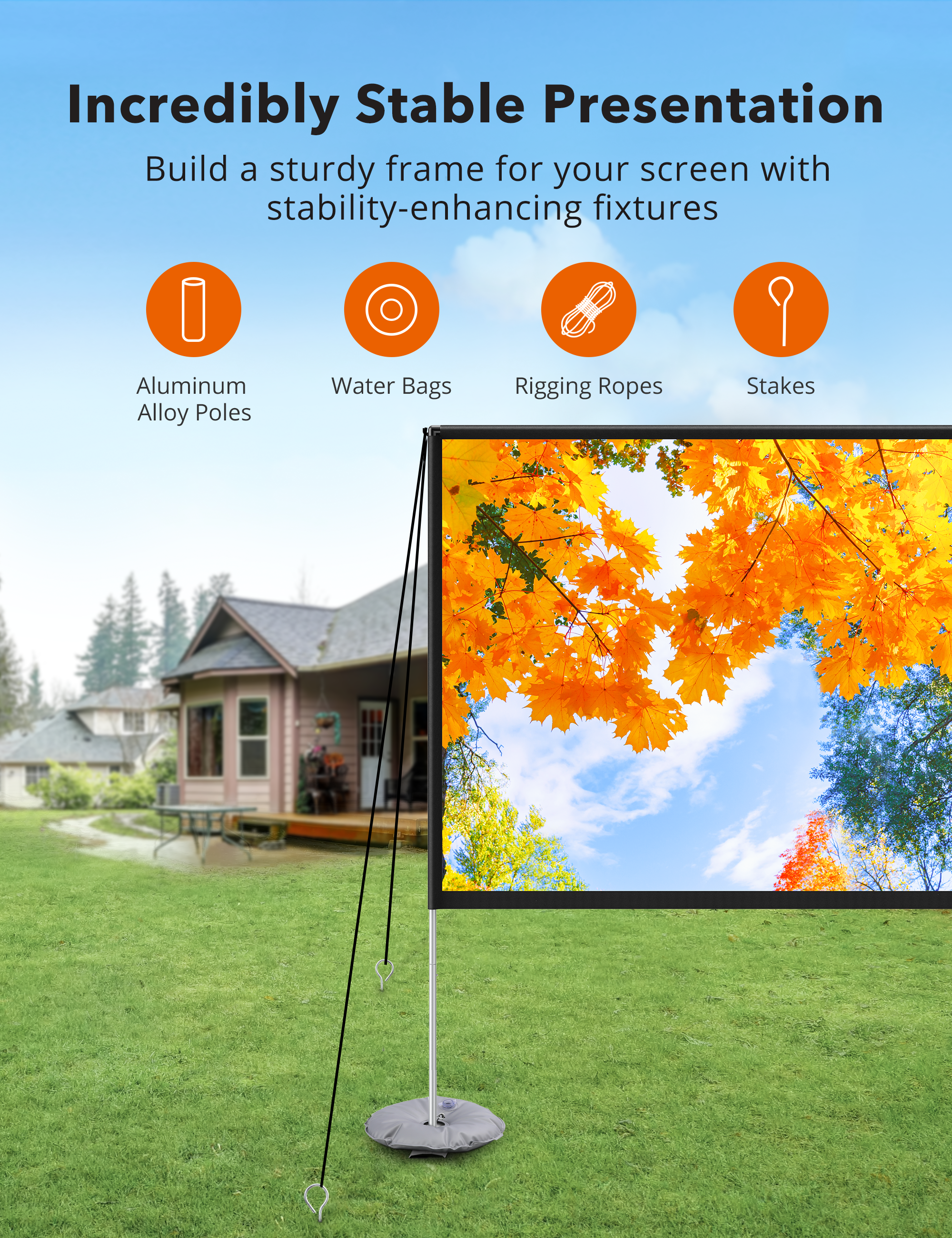 Freestanding Projection Screen HP027, Portable Front & Rear Projection Screen-TaoTronics