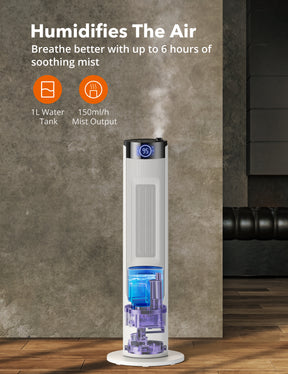TaoTronics 30" Space Heater & Humidifier 019, 1500W Whole Room Heater with 1L Water Tank for Home