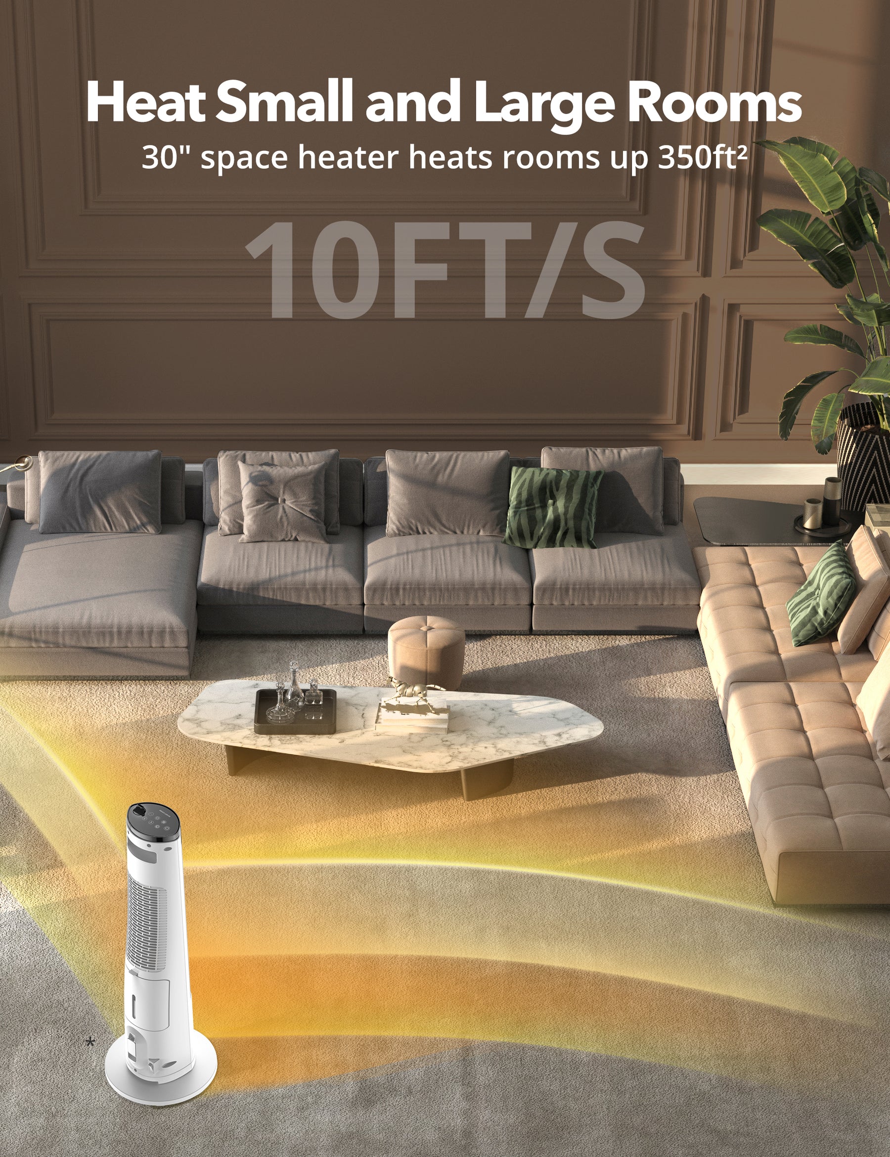 TaoTronics 30" Space Heater & Humidifier 019, 1500W Whole Room Heater with 1L Water Tank for Home