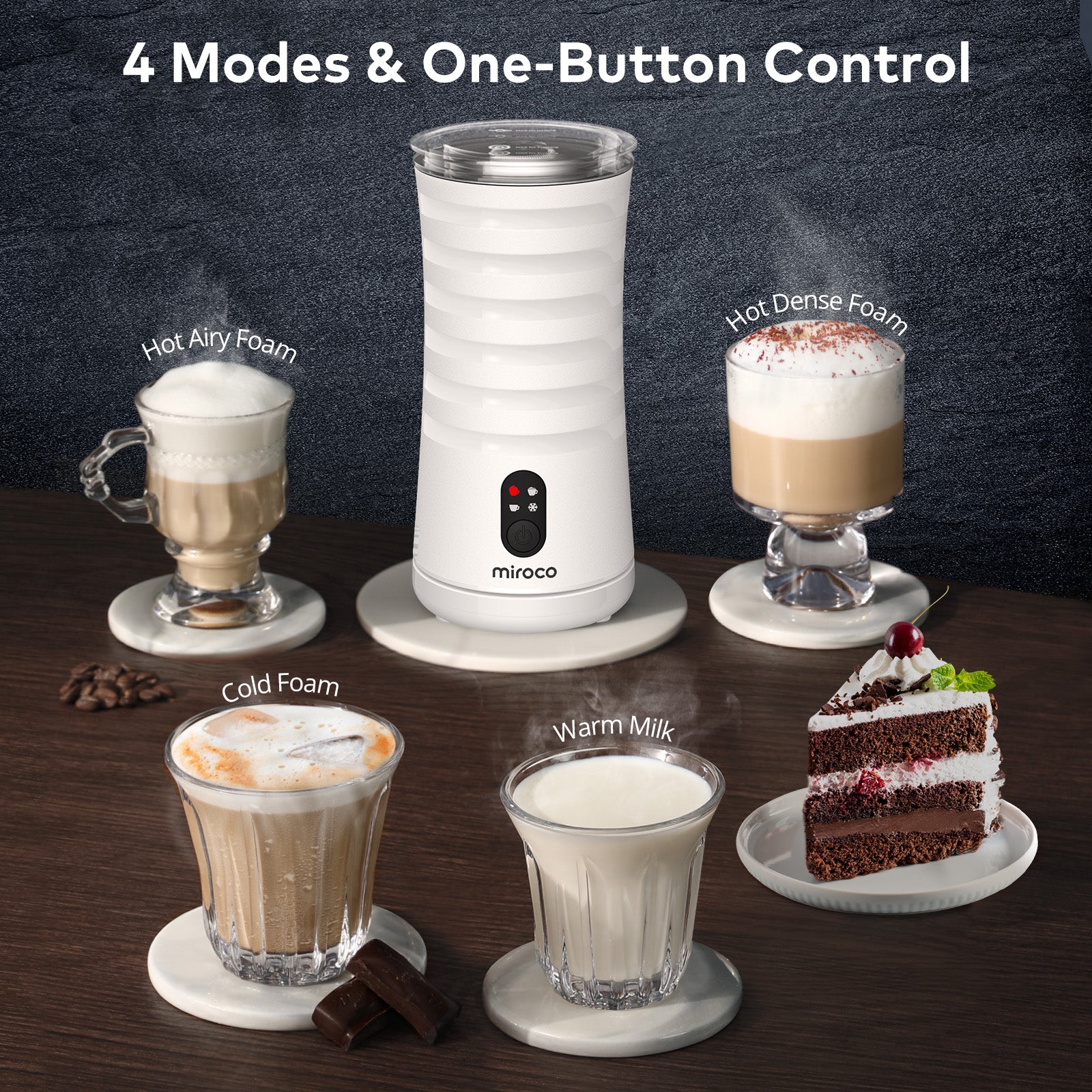 Portable 4-in-1 Milk Frother with Cold and Hot Foam Options