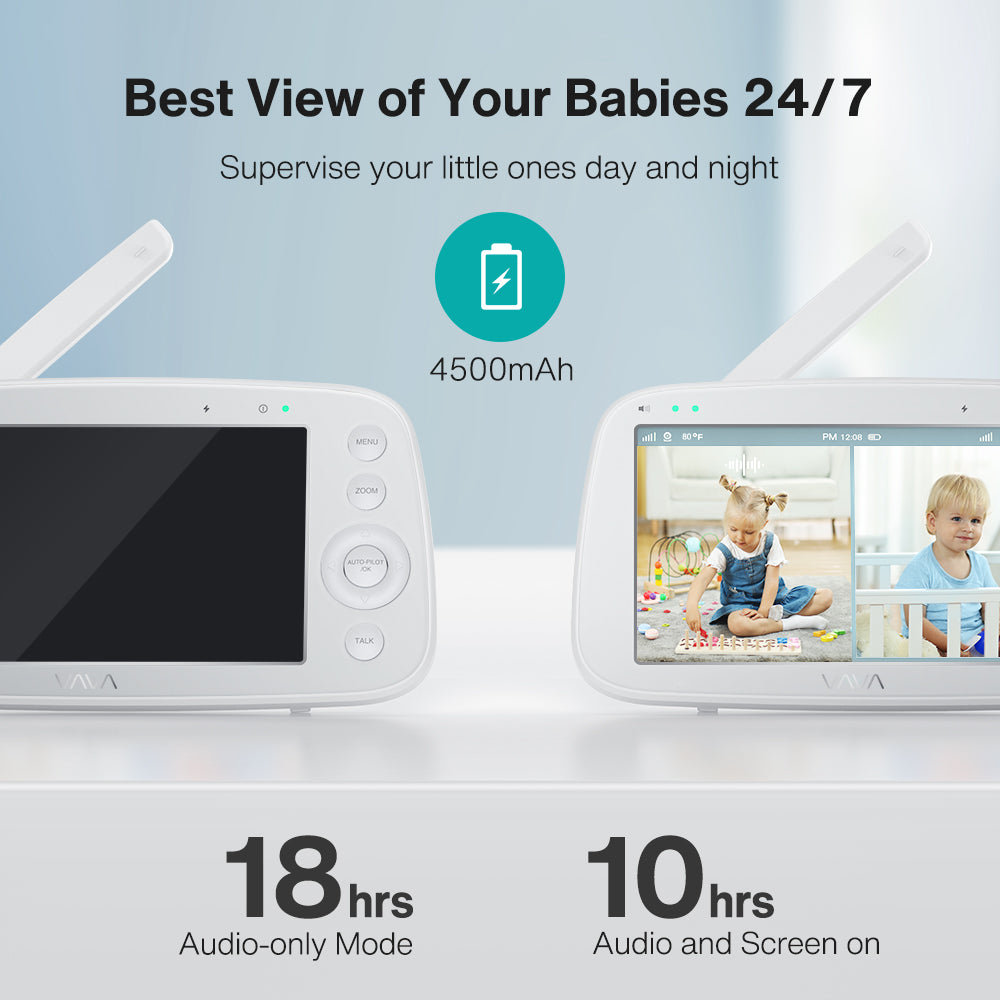 VAVA Baby Monitor Split View, 5" 720P Video Baby Monitor with 2 Cameras