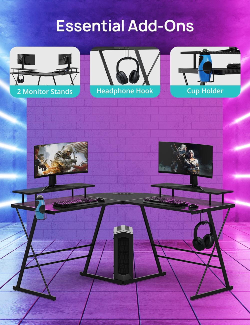 EVAJOY LShaped Gaming Desk, 50.4" Gaming Desk