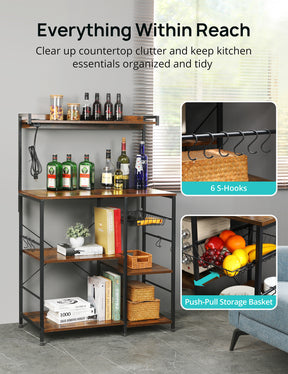 Baker’s Rack with Power Outlet, 6-Tier Kitchen Storage Rack