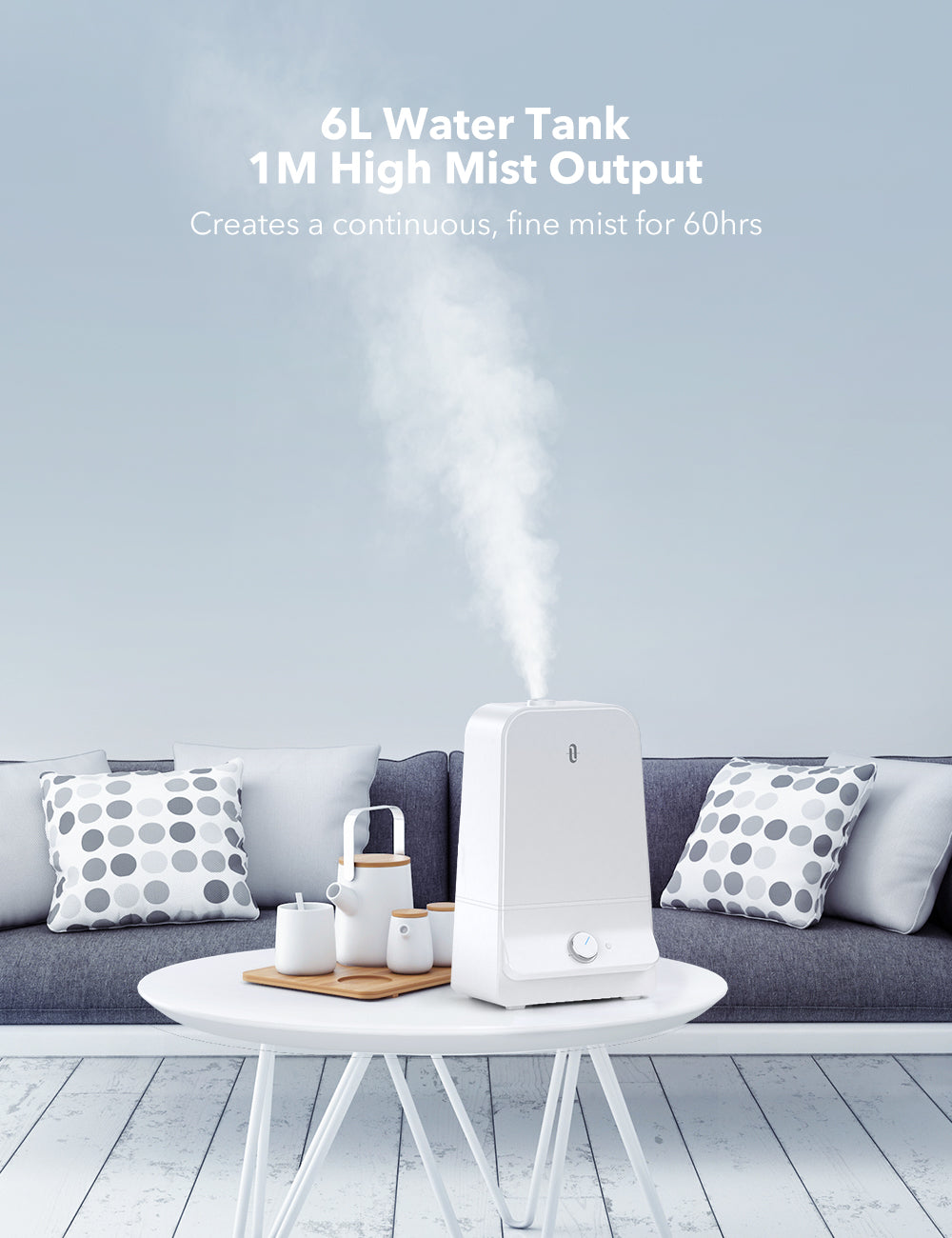6L Cool Mist Humidifier 025, 26dB Quiet Ultrasonic Humidifiers for Large Bedroom Babies Adults