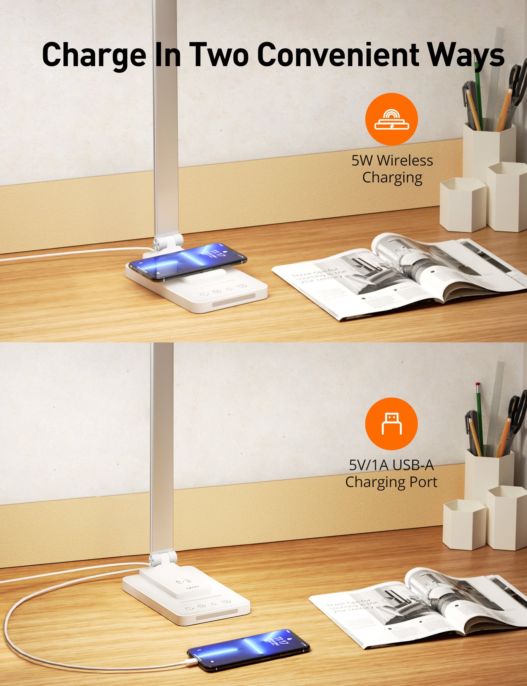 Sympa Table Lamp DL048, Eye-Caring Technology With 5W Wireless Charger-Table Lamps-ParisRhone
