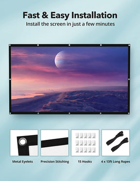 Projector Screen, HYZ 100 inch 16:9 Indoor & Outdoor HD Projection Screen, with 160° Viewing Angle, Wrinkle-Free Foldable Portable Rear and Front Screen for Home Movies Night