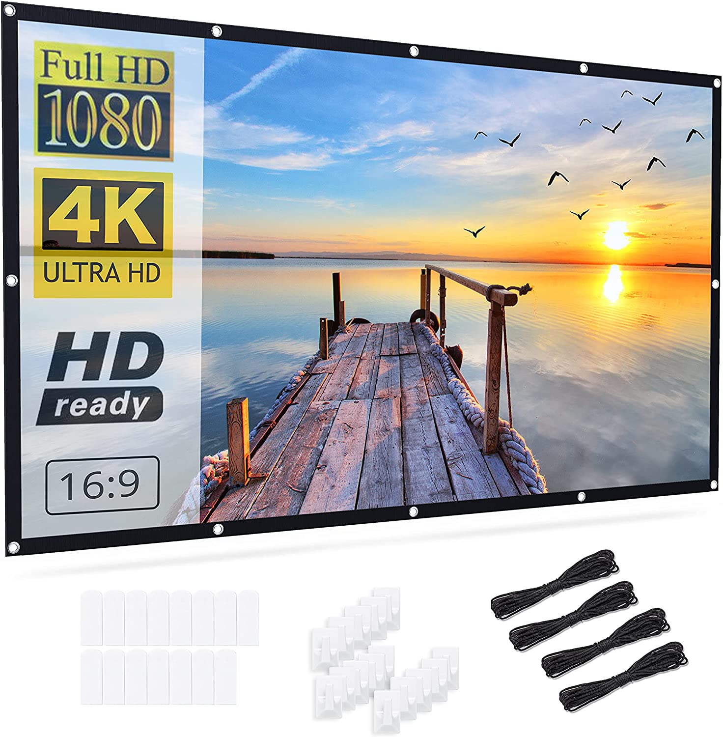 Projector Screen, HYZ 100 inch 16:9 Indoor & Outdoor HD Projection Screen, with 160° Viewing Angle, Wrinkle-Free Foldable Portable Rear and Front Screen for Home Movies Night