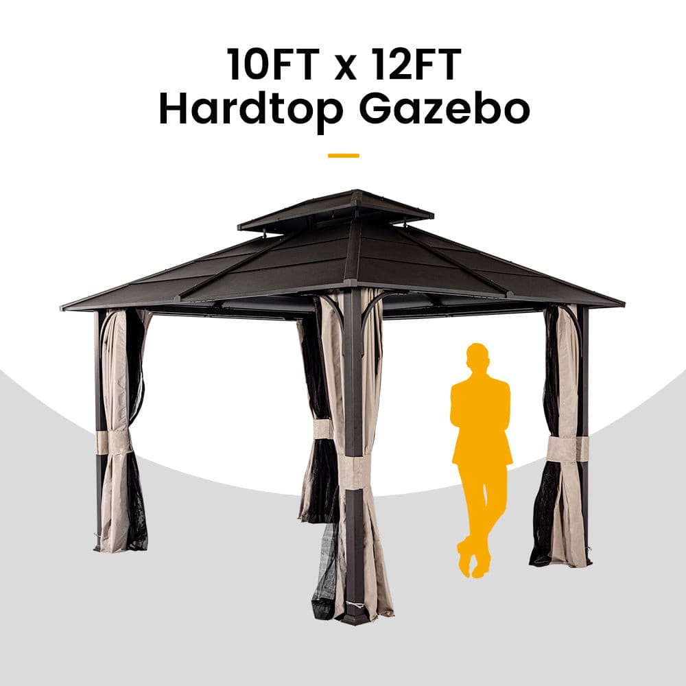 10' x 12' Andes Hardtop Gazebo with Double Roof, Curtain & Netting