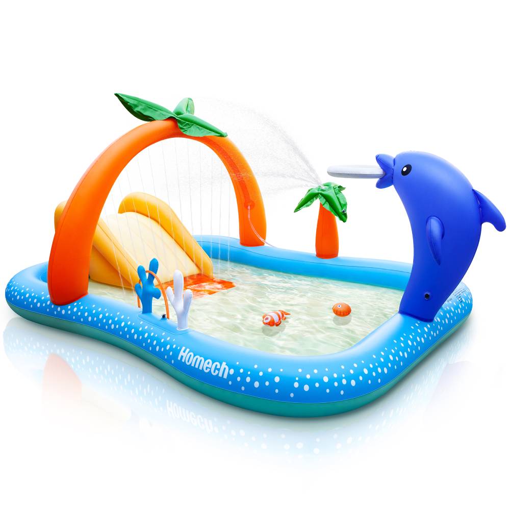 Evajoy Inflatable Spray Kiddie Pool with slide for kids