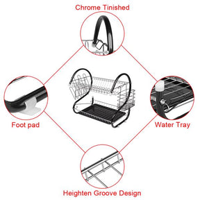 Large Dish Drying Rack with Drainboard, 2 Tier Stainless Steel Drying Racks for Kitchen Counter