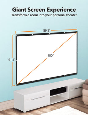 Projector Screen, HYZ 100 inch 16:9 Indoor & Outdoor HD Projection Screen, with 160° Viewing Angle, Wrinkle-Free Foldable Portable Rear and Front Screen for Home Movies Night