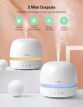 300ml Ultrasonic Aroma Diffuser with Continuous Aromatherapy-Anjou