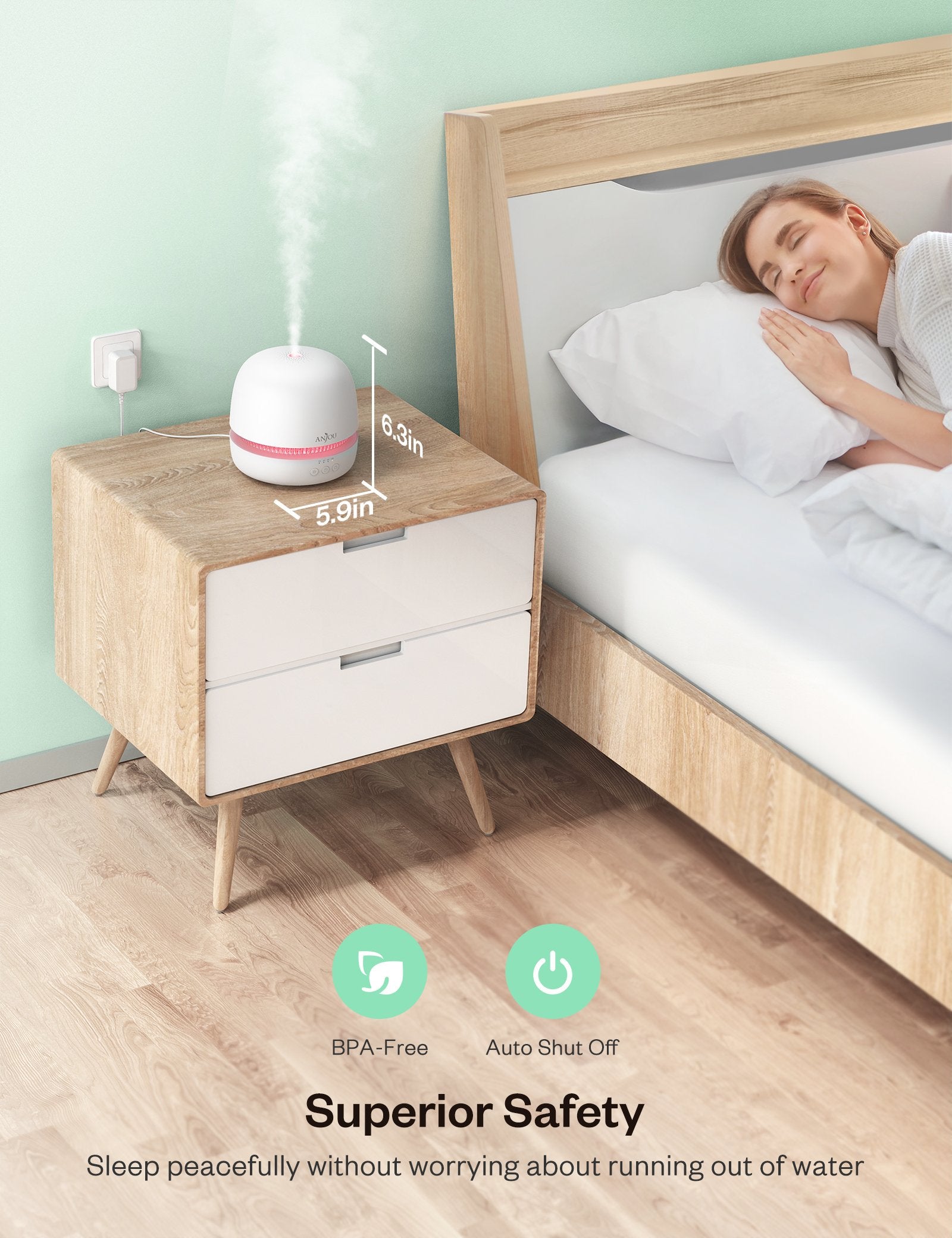 300ml Ultrasonic Aroma Diffuser with Continuous Aromatherapy-Anjou
