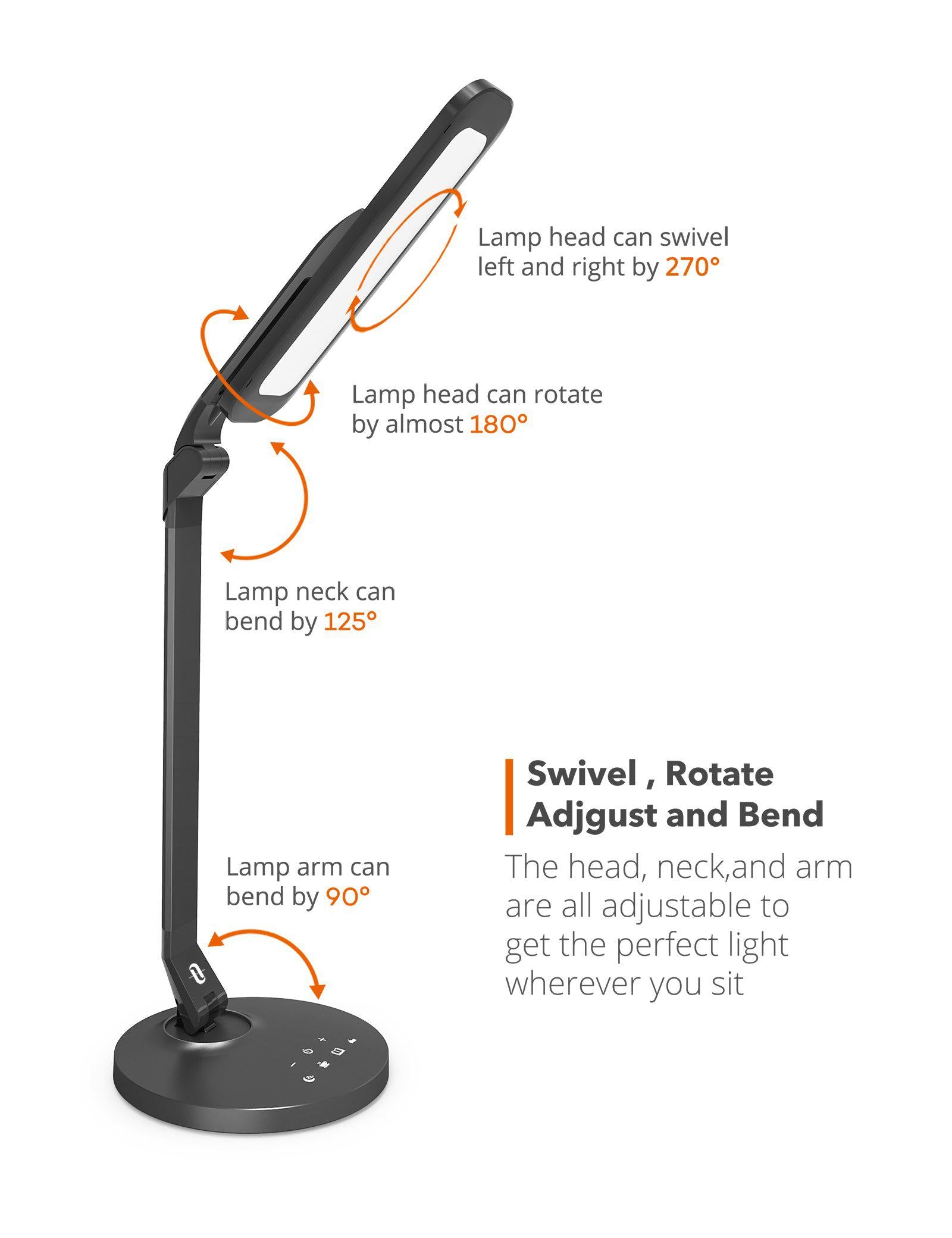 LED Desk Lamp 27 Fully Rotatable Dimmable with USB Charging Port-TaoTronics