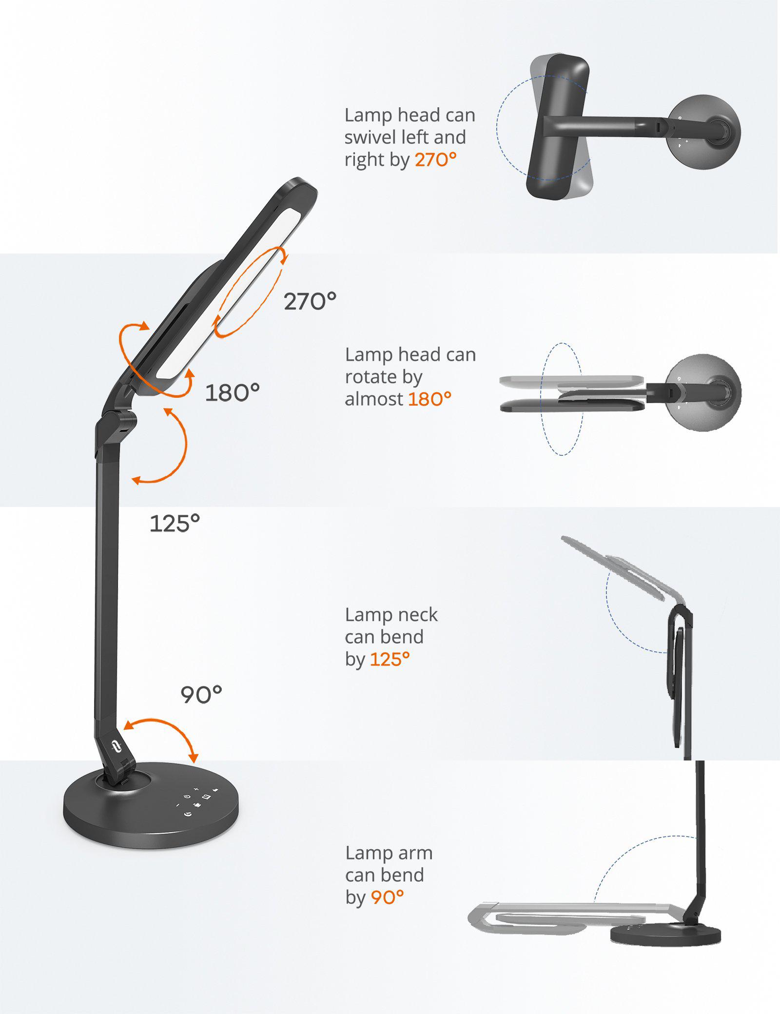 LED Desk Lamp 27 Fully Rotatable Dimmable with USB Charging Port-TaoTronics