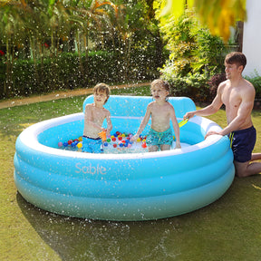 Sable Full-Sized Inflatable Kiddie Pool for Family with Backrest, Bench for Summer Water Party, Blue