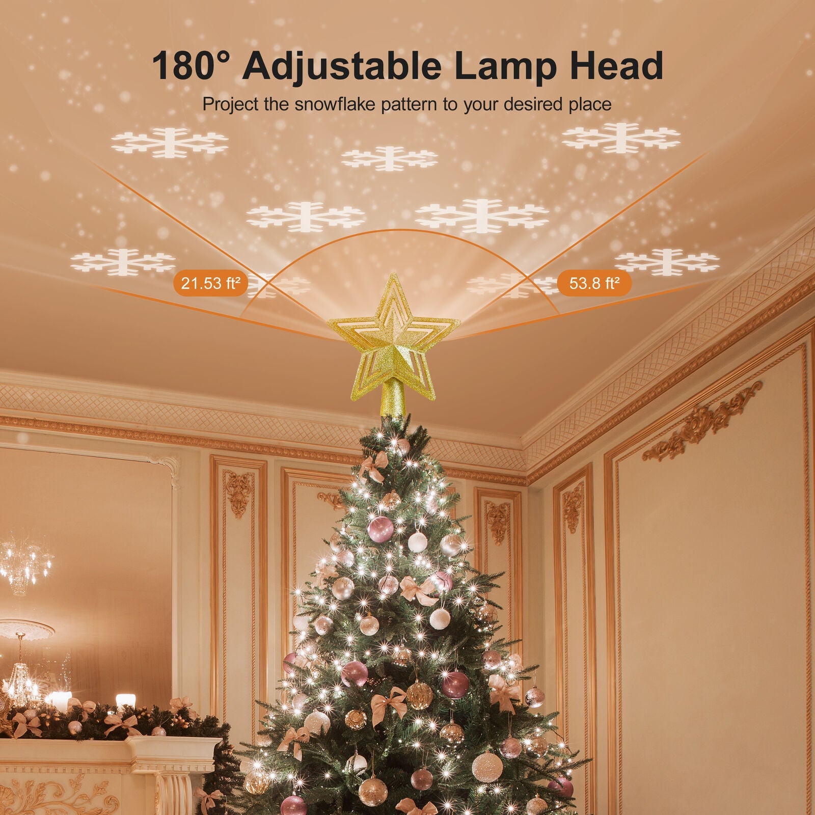 TaoTronics Christmas Tree Topper LED Projector 180° Rotatable Lighted Snowflake