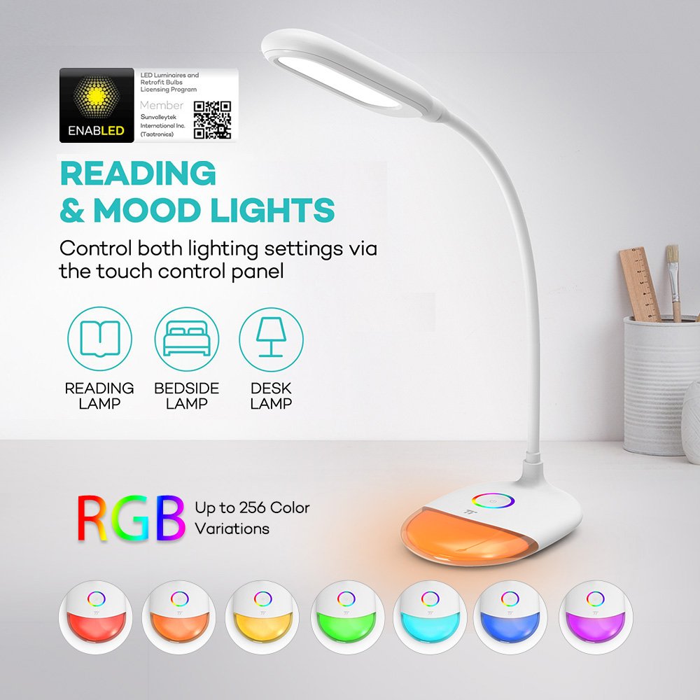 LED Desk Lamp Dimmable Color Night Light Eye-caring Table Lamp with Built-in Rechargeable Battery-TaoTronics US