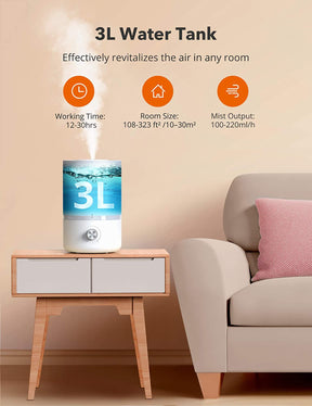 3L Cool Mist Humidifier Top Fill Humidifiers for Large Bedroom-TaoTronics