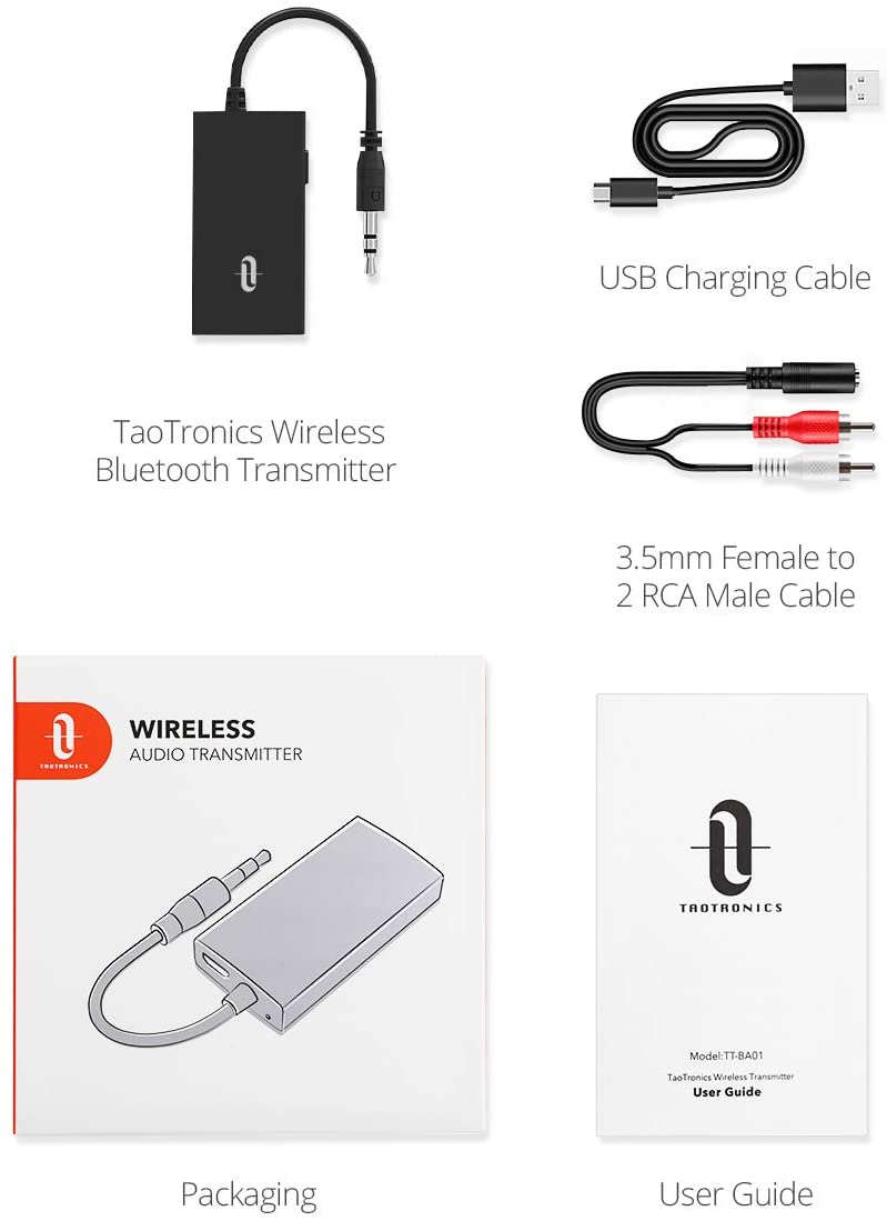 TaoTronics TT-BA014 Bluetooth 5.0 Transmitter Receiver Long Range Low  Latency 661094383662