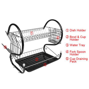 Large Dish Drying Rack with Drainboard, 2 Tier Stainless Steel Drying Racks for Kitchen Counter