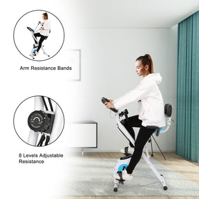 3 In 1 Folding Exercise Bike, Foldable Stationary Bike with Arm Workout, Backrest & Cushy Seat