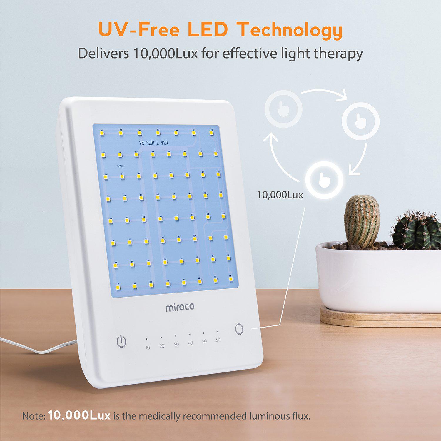 Light Therapy Lamp, Miroco UV Free 10000 Lux Brightness, Timer