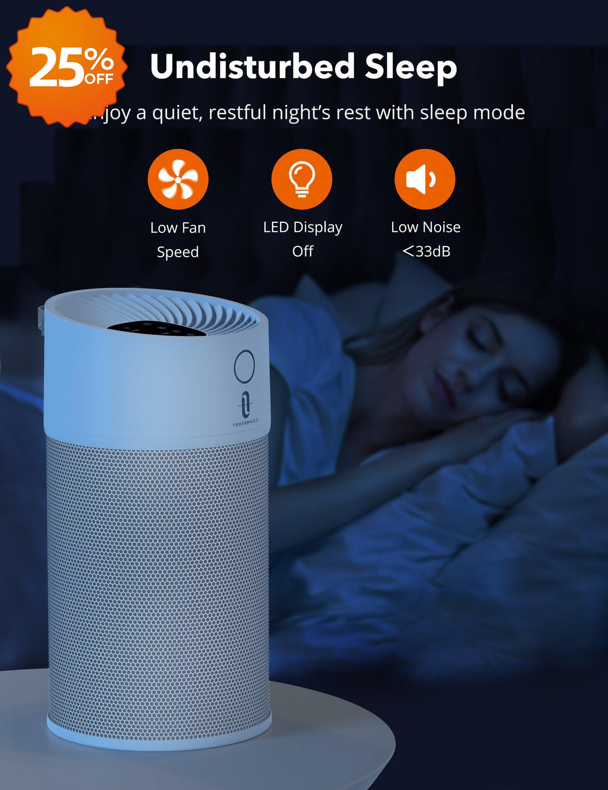 True HEPA Air Purifier, Air Cleaner with 3-in-1 Filtration, for Rooms up to 312ft²-TaoTronics